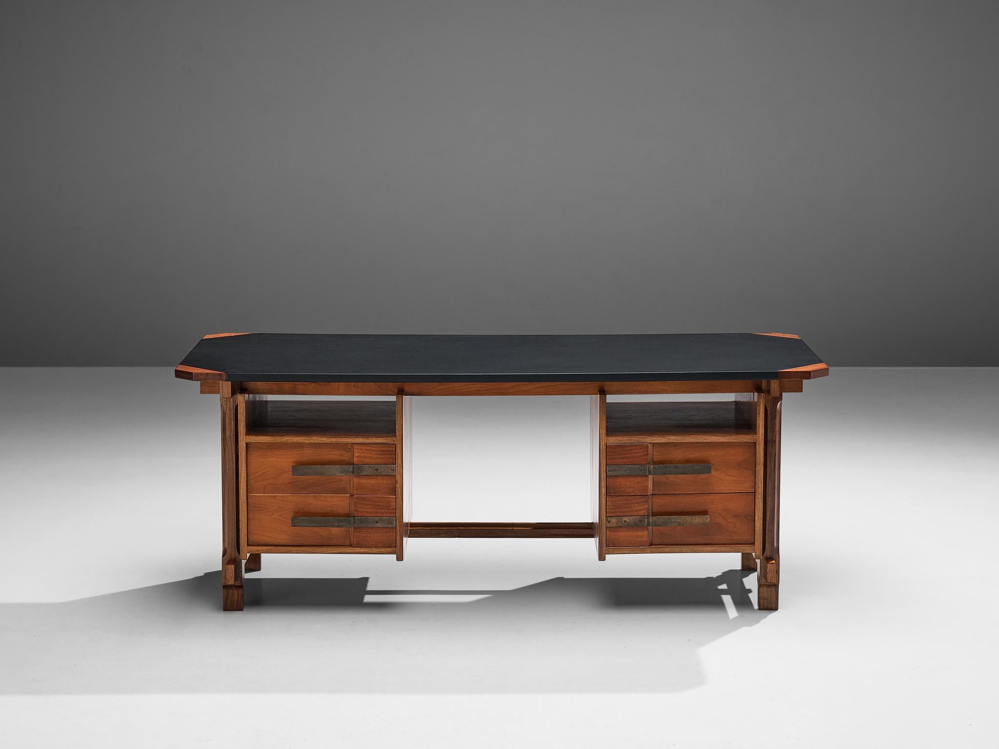 Mid-Century Modern Ico Parisi for Brugnoli Mobili Freestanding Desk in Walnut and Brass