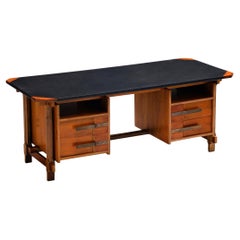 Ico Parisi for Brugnoli Mobili Freestanding Desk in Walnut and Brass