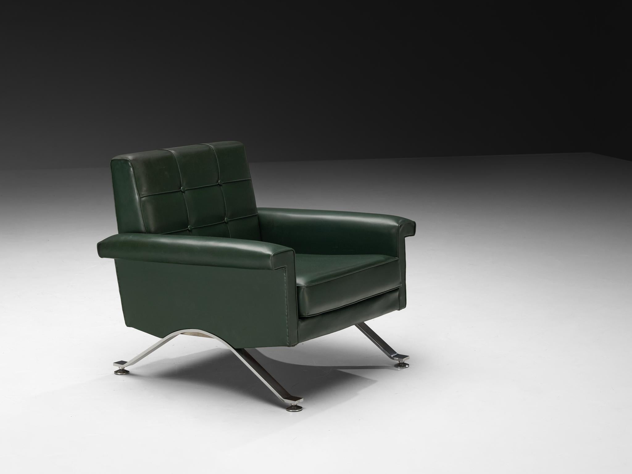 Acciaio Ico Parisi per Cassina Coppia di sedie da salotto '875' con tappezzeria Greene & Greene in vendita