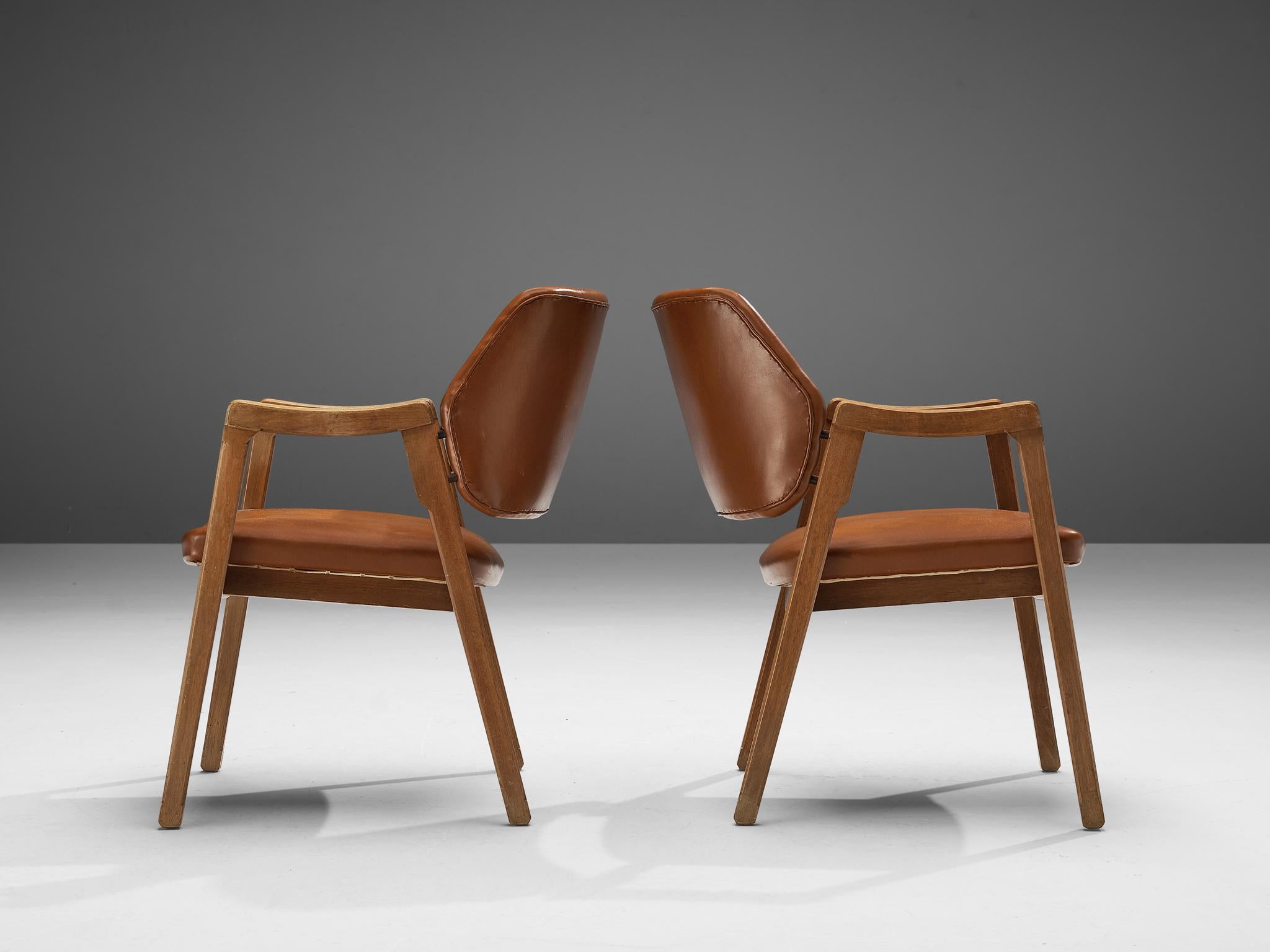 Mid-Century Modern Ico Parisi for Cassina Pair of Armchairs Model '814' in Cognac Leather