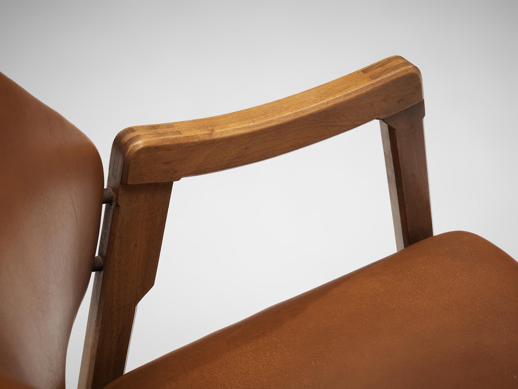 Italian Ico Parisi for Cassina Pair of Armchairs Model '814' in Cognac Leather