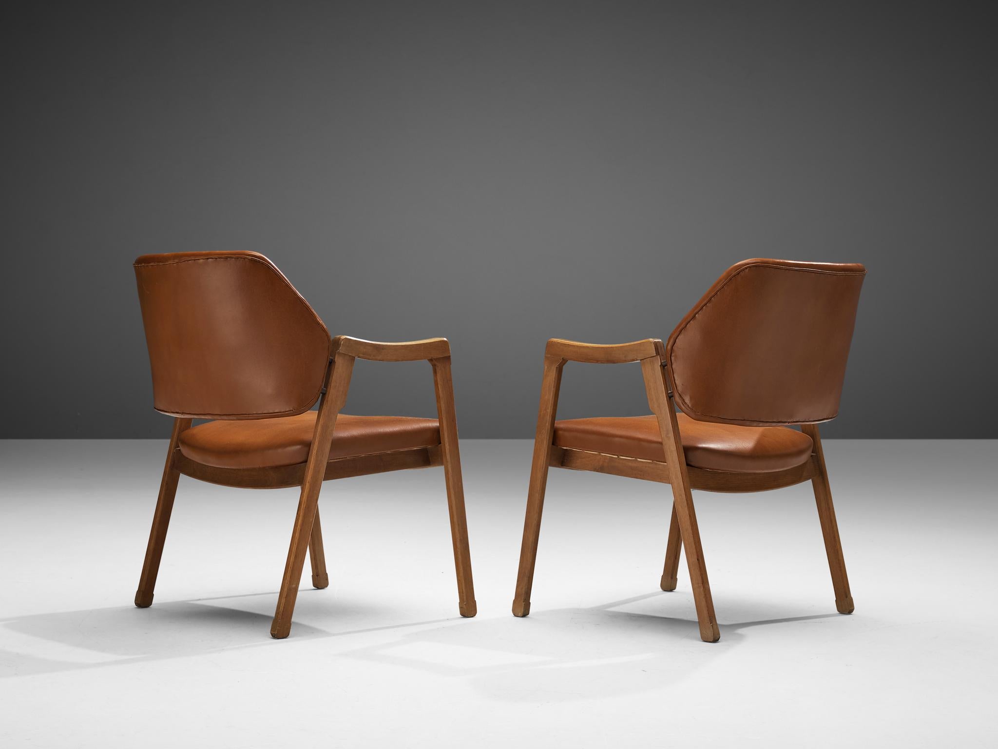 Ico Parisi for Cassina Pair of Armchairs Model '814' in Cognac Leather In Good Condition In Waalwijk, NL