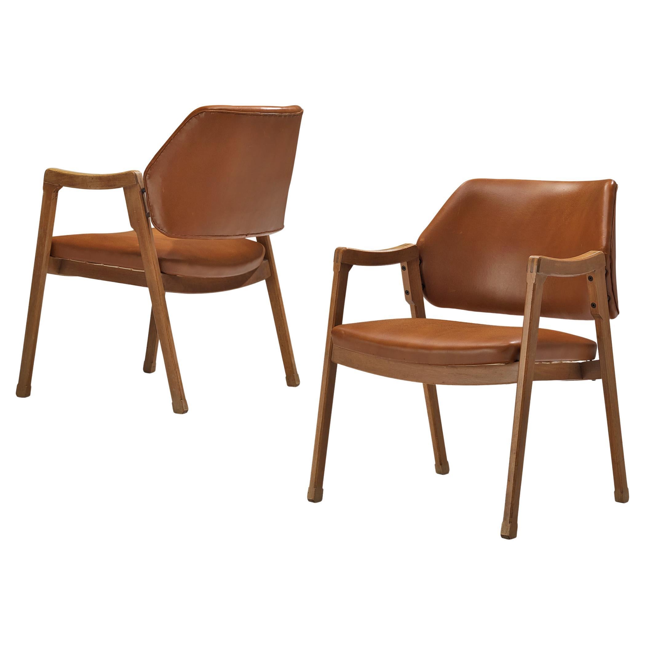 Ico Parisi for Cassina Pair of Armchairs Model '814' in Cognac Leather