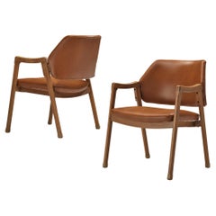 Ico Parisi for Cassina Pair of Armchairs Model '814' in Cognac Leather