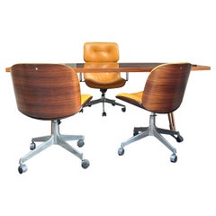 Ico Parisi for Mim Roma Desk, an Executive Armchair and a pair of Swiwel Chairs