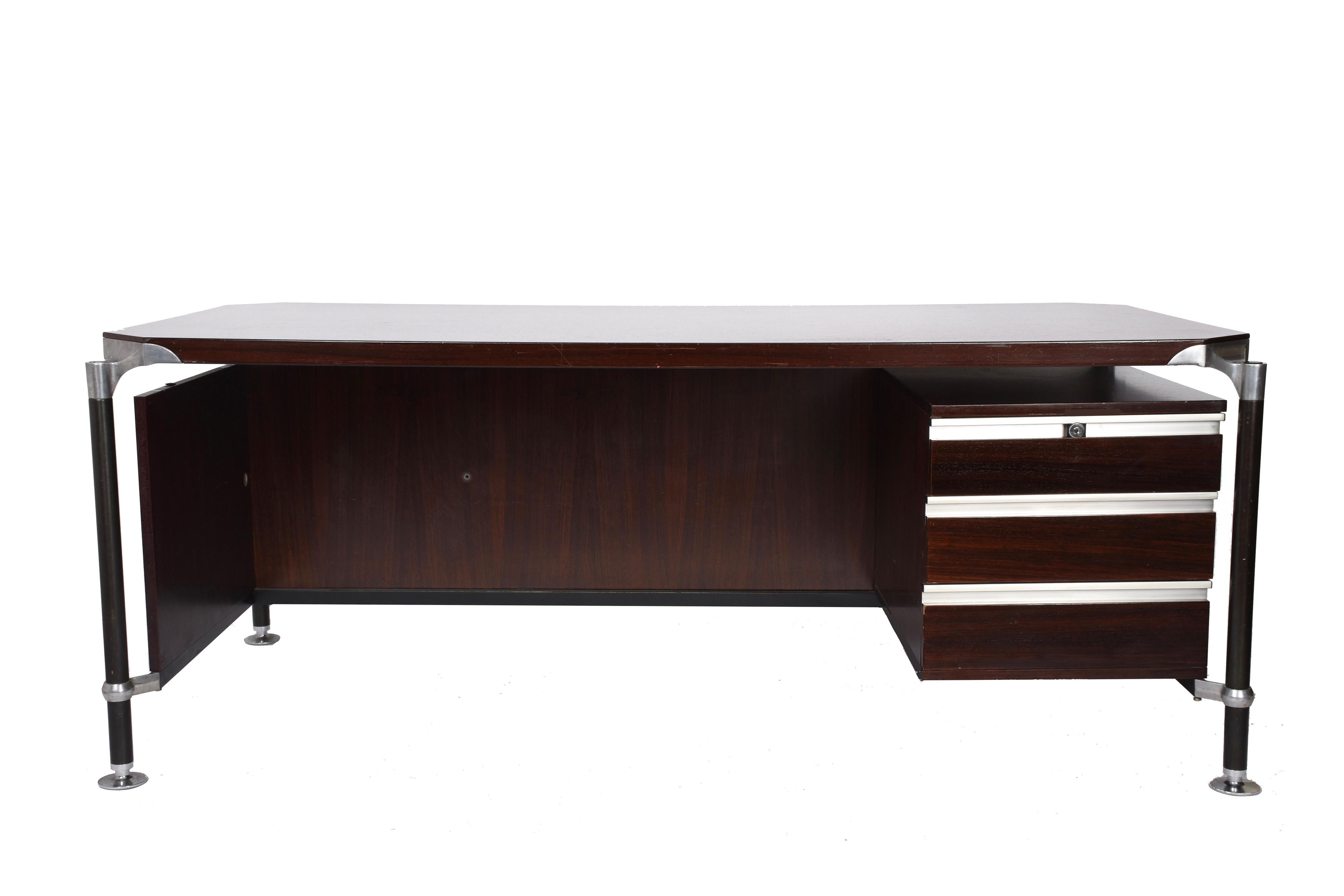 Mid-Century Modern Ico Parisi for MIM Roma, Desk wood Executive, Italy, MidCentury 1950s