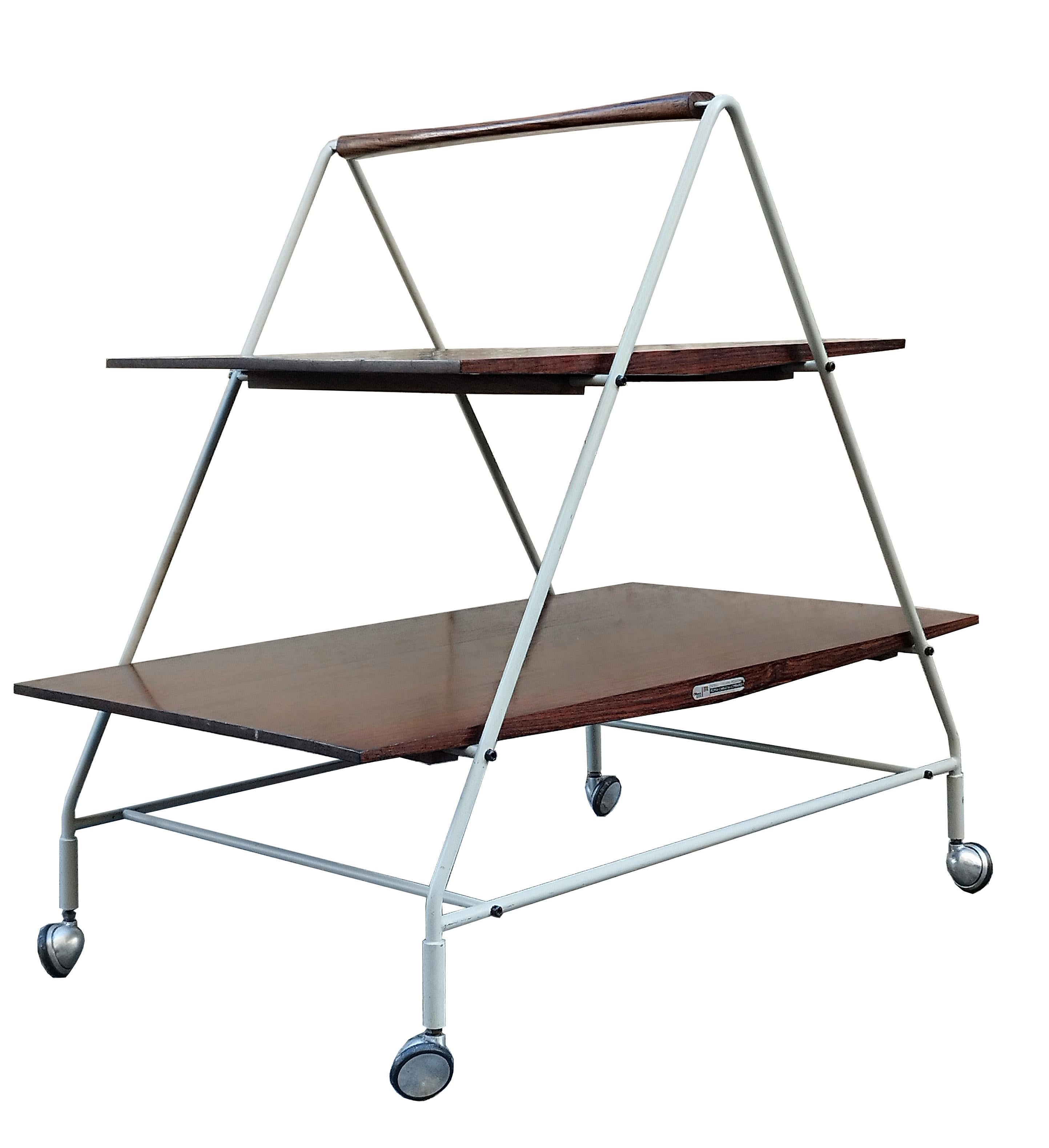 Very rare tea/bar/table trolley model 'M10 Bellagio' by Ico and Luisa Parisi for Mim Roma, Italy 1958, with original label, painted metal frame and two wooden shelves.