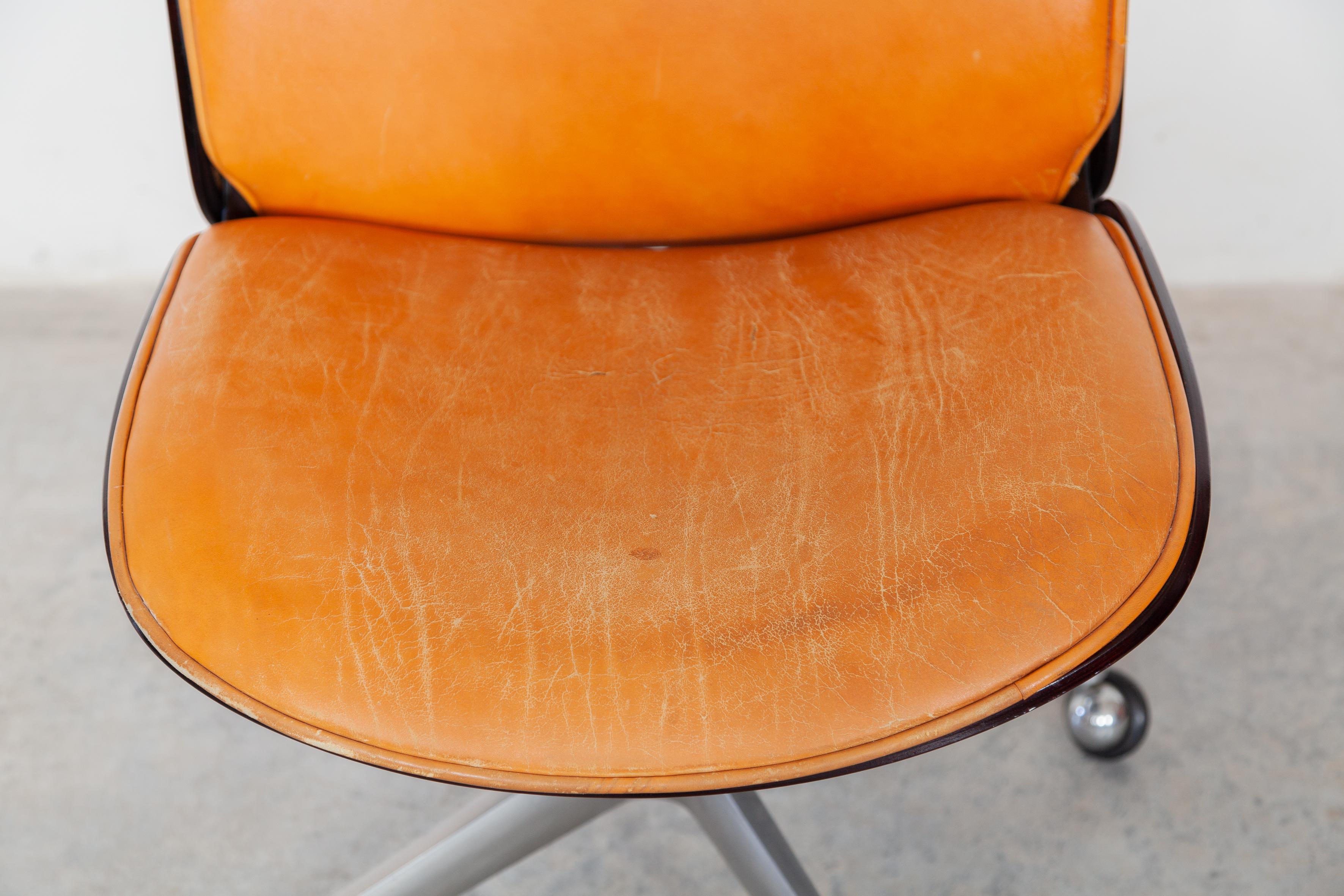 Leather Ico Parisi for Mim Roma Swivel Desk Chair Model 'Terni' Italy