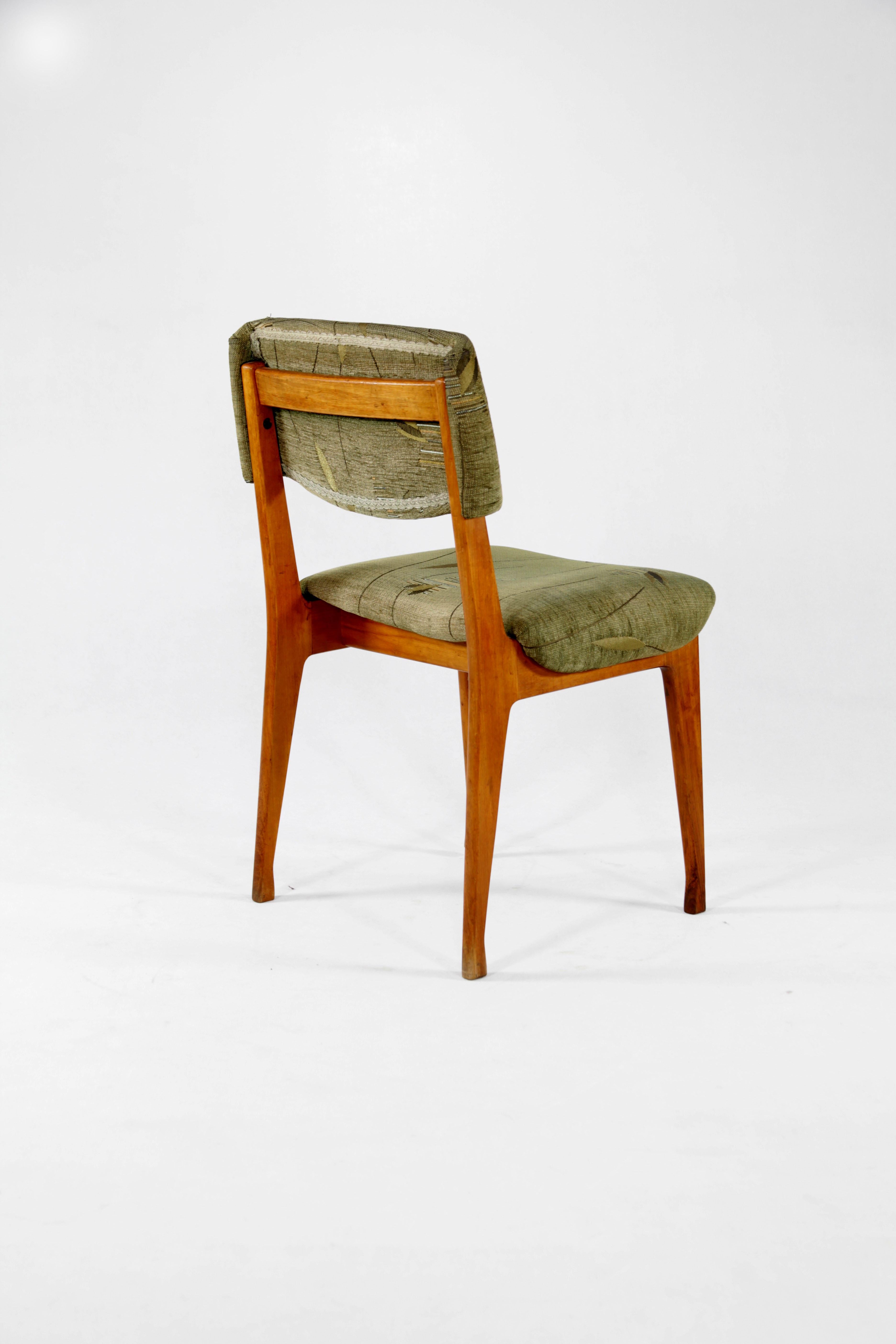 Mid-Century Modern Ico Parisi for MIM, Six Italian Wooden Dining Chairs, Green Fabric Seats, 1950 For Sale