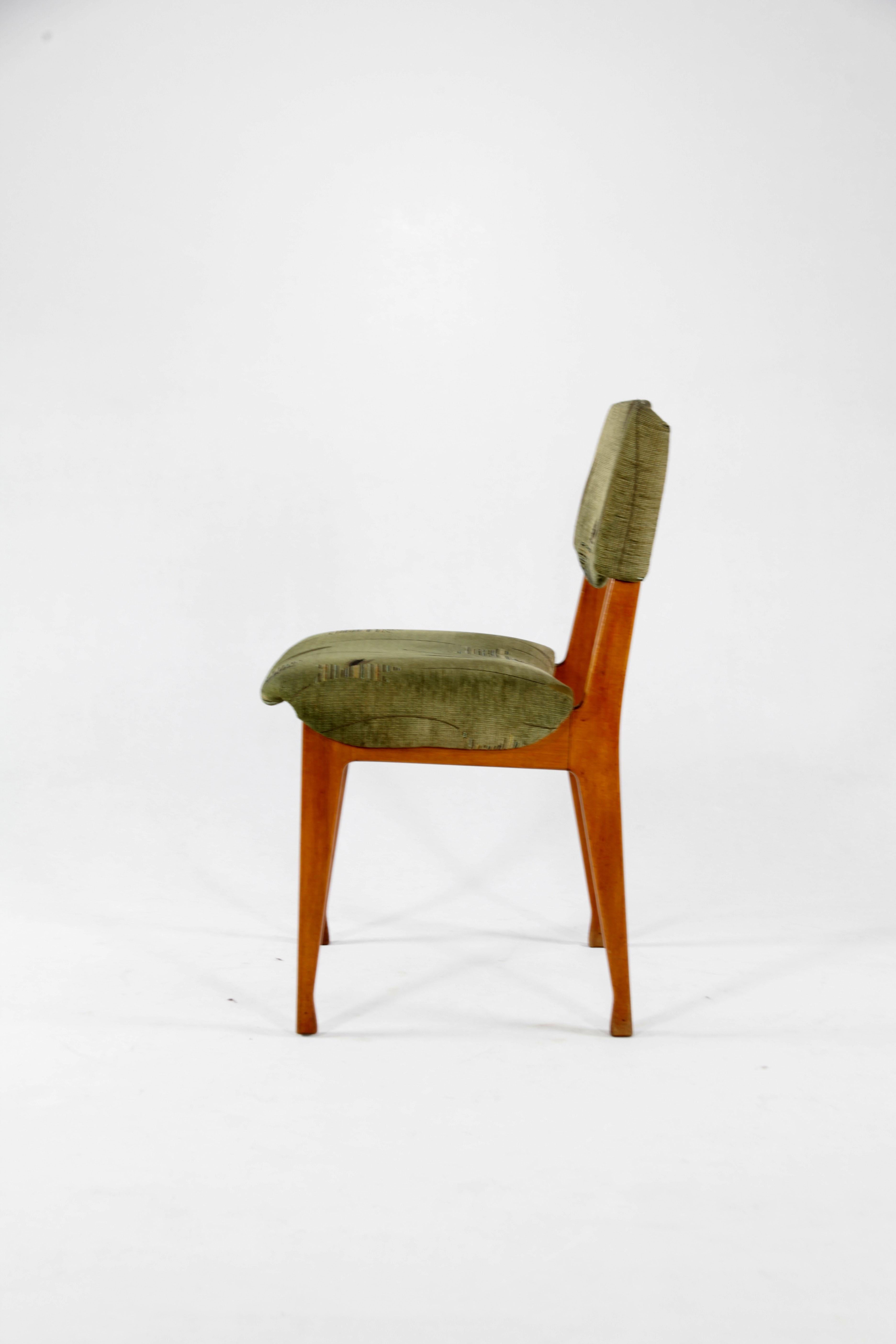 Mid-20th Century Ico Parisi for MIM, Six Italian Wooden Dining Chairs, Green Fabric Seats, 1950 For Sale