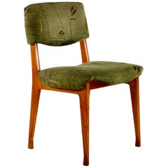 Used Ico Parisi for MIM, Six Italian Wooden Dining Chairs, Green Fabric Seats, 1950