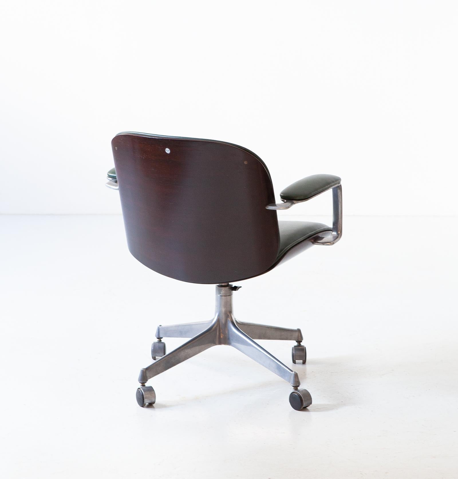 Ico Parisi for MiM Swivel Desk Chair in Green Skai and Walnut 2