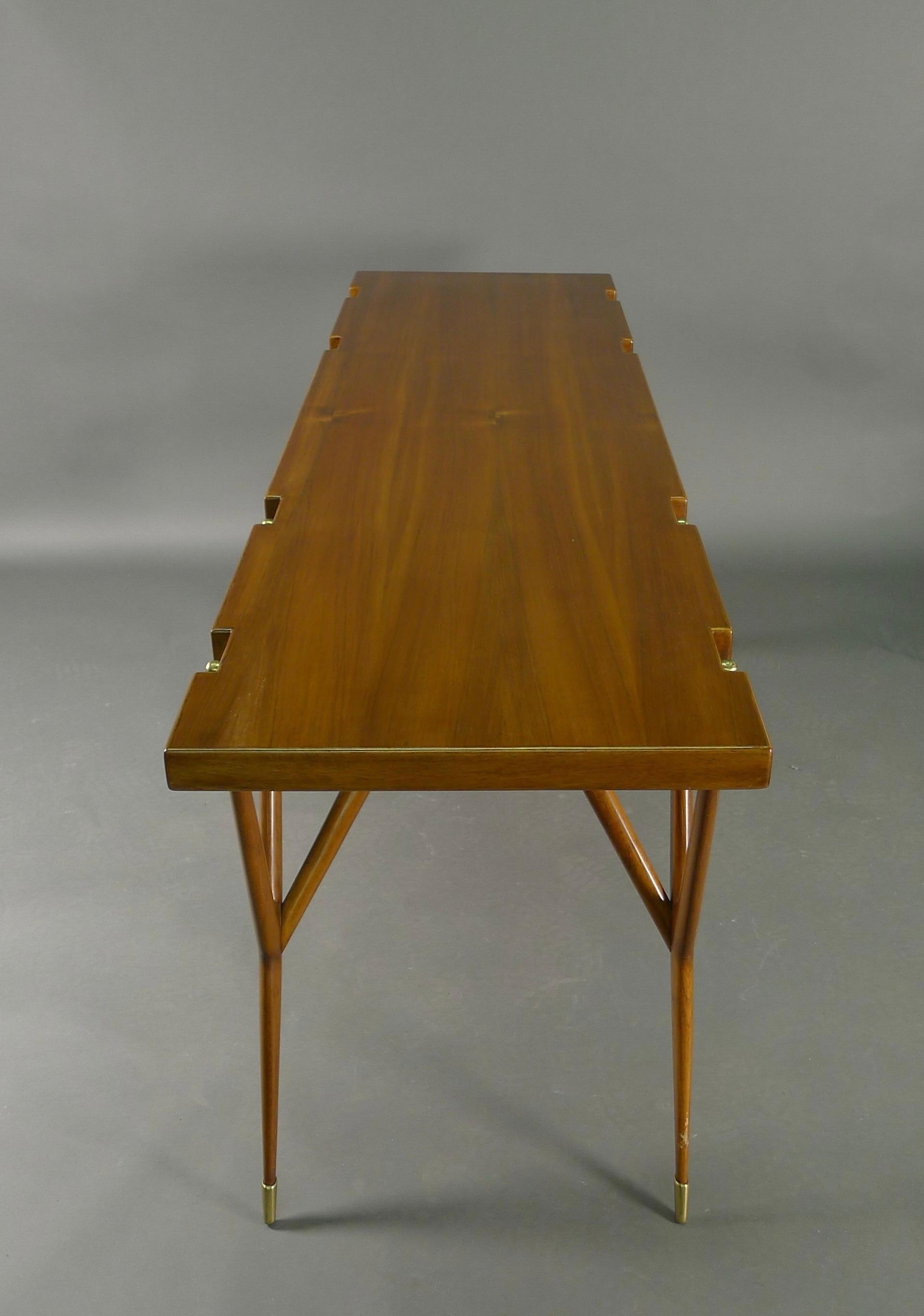 Mid-20th Century Ico Parisi for Singer & Sons, Walnut and Brass Console Table, 1950s