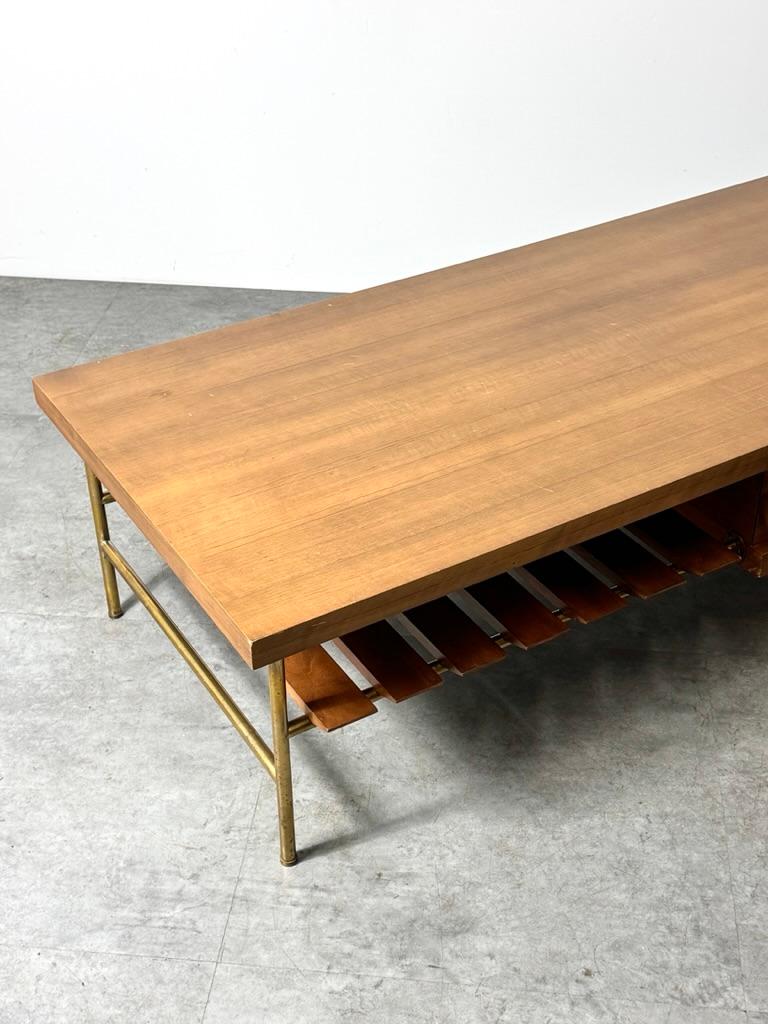 Ico Parisi for Singer & Sons Walnut and Brass Rectangular Slat Coffee Table For Sale 5