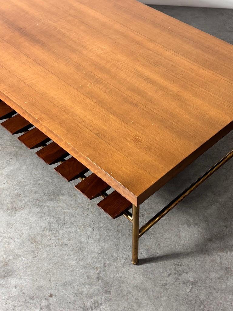 Ico Parisi for Singer & Sons Walnut and Brass Rectangular Slat Coffee Table For Sale 6