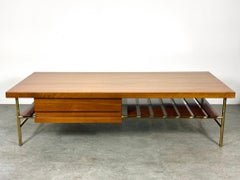 Ico Parisi for Singer & Sons Walnut and Brass Rectangular Slat Coffee Table