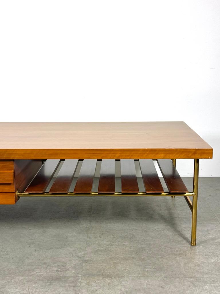 Mid-Century Modern Ico Parisi for Singer & Sons Walnut and Brass Rectangular Slat Coffee Table For Sale