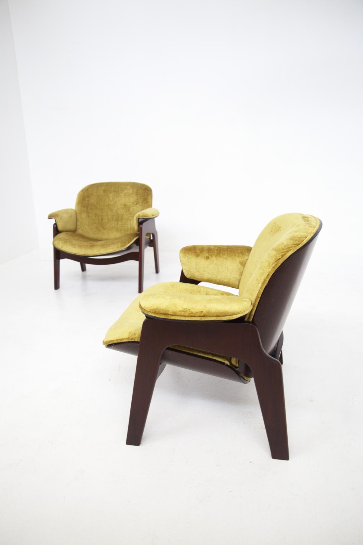 Mid-Century Modern Ico Parisi Green Velvet Armchairs for MIM, Original Label