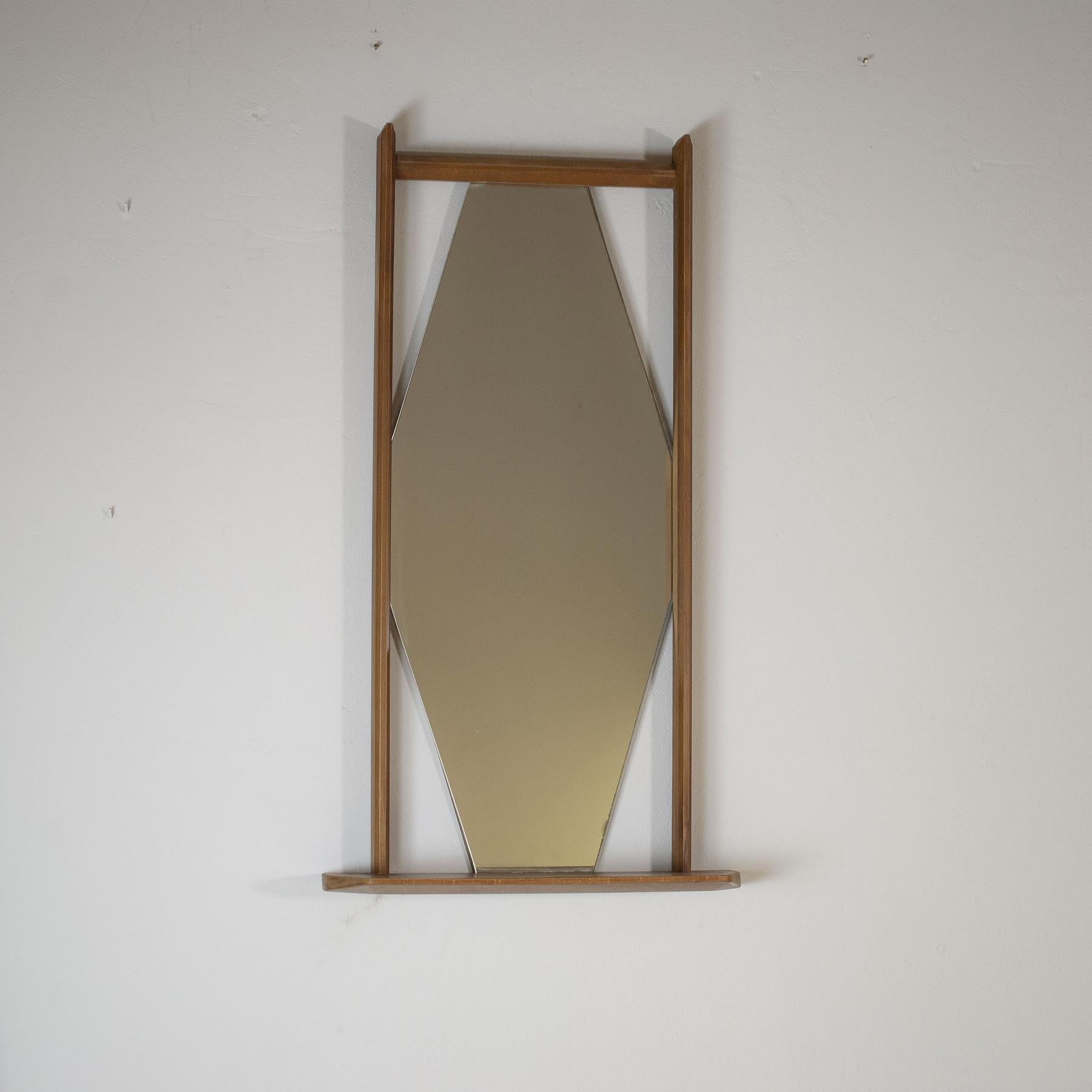 Sechseckiger Spiegel in einem Holzrahmen mit einer kleinen Ablage im Stil des Modells M3 Paraggi von Ico Parsi 1960er Jahre