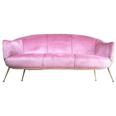Ico Parisi in the style Italian Sofa Early 1960s in Pink Velvet and Brass Feet