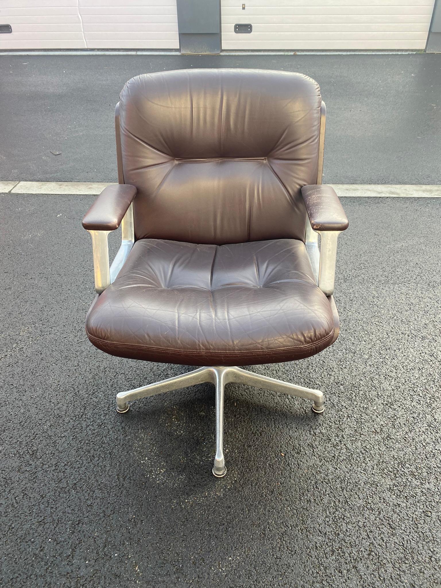 Mid-Century Modern Ico Parisi 'in the Style of' Office Armchair in Leather and Aluminum, circa 1970 For Sale