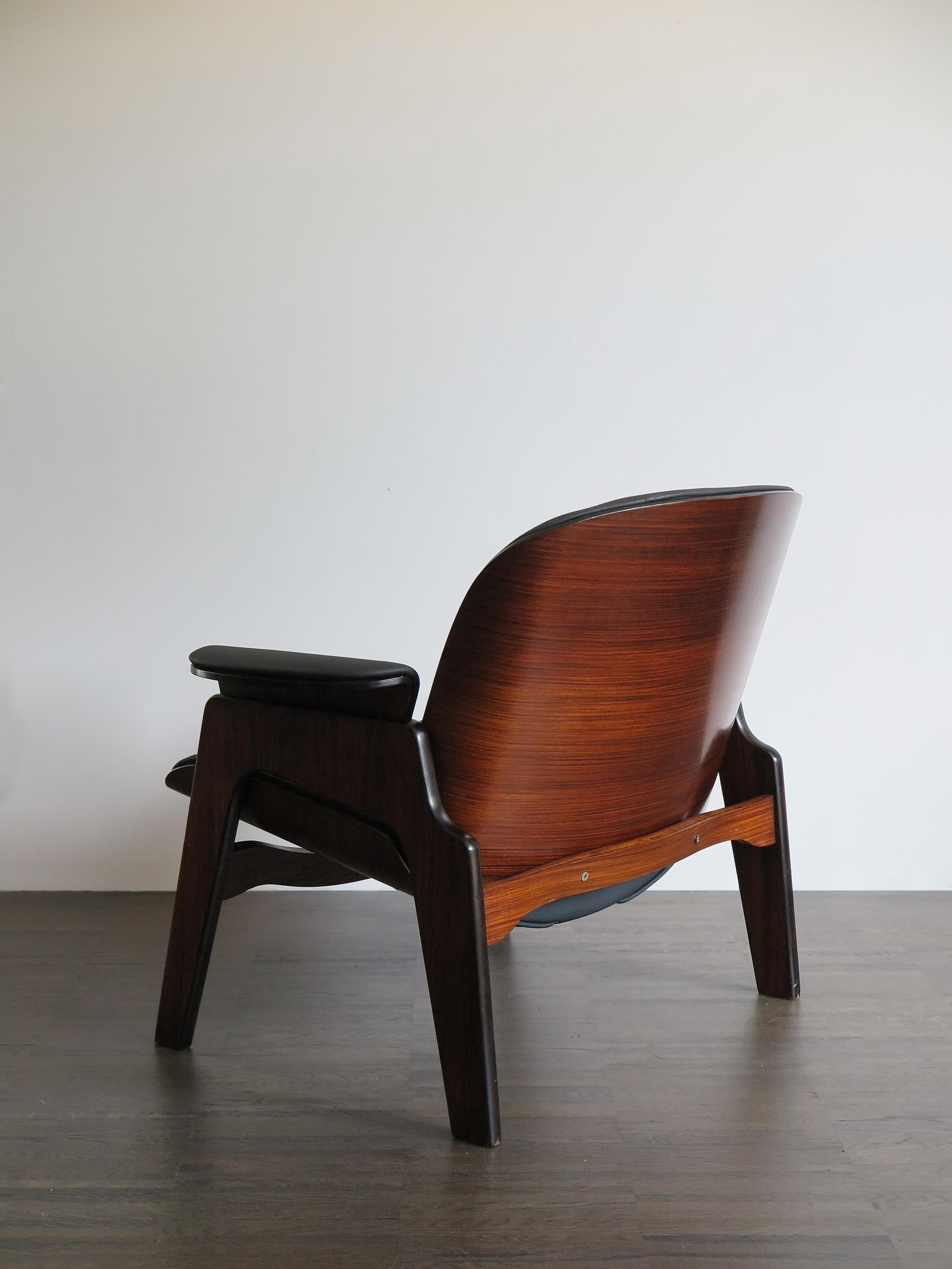 Ico Parisi Style Italian Dark Wood and Leatherette Armchairs for MIM Roma, 1960s 4