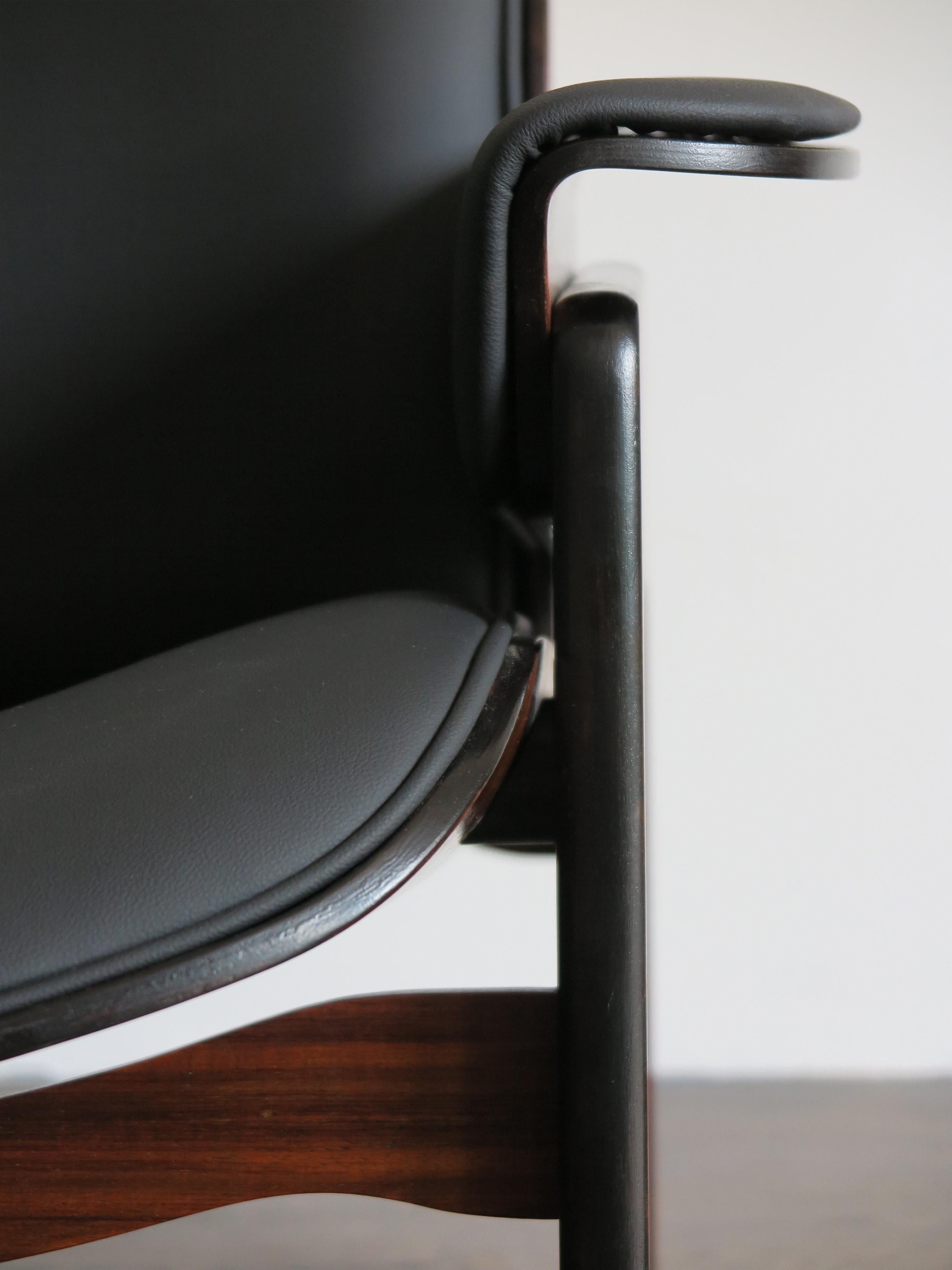 Ico Parisi Style Italian Dark Wood and Leatherette Armchairs for MIM Roma, 1960s 7