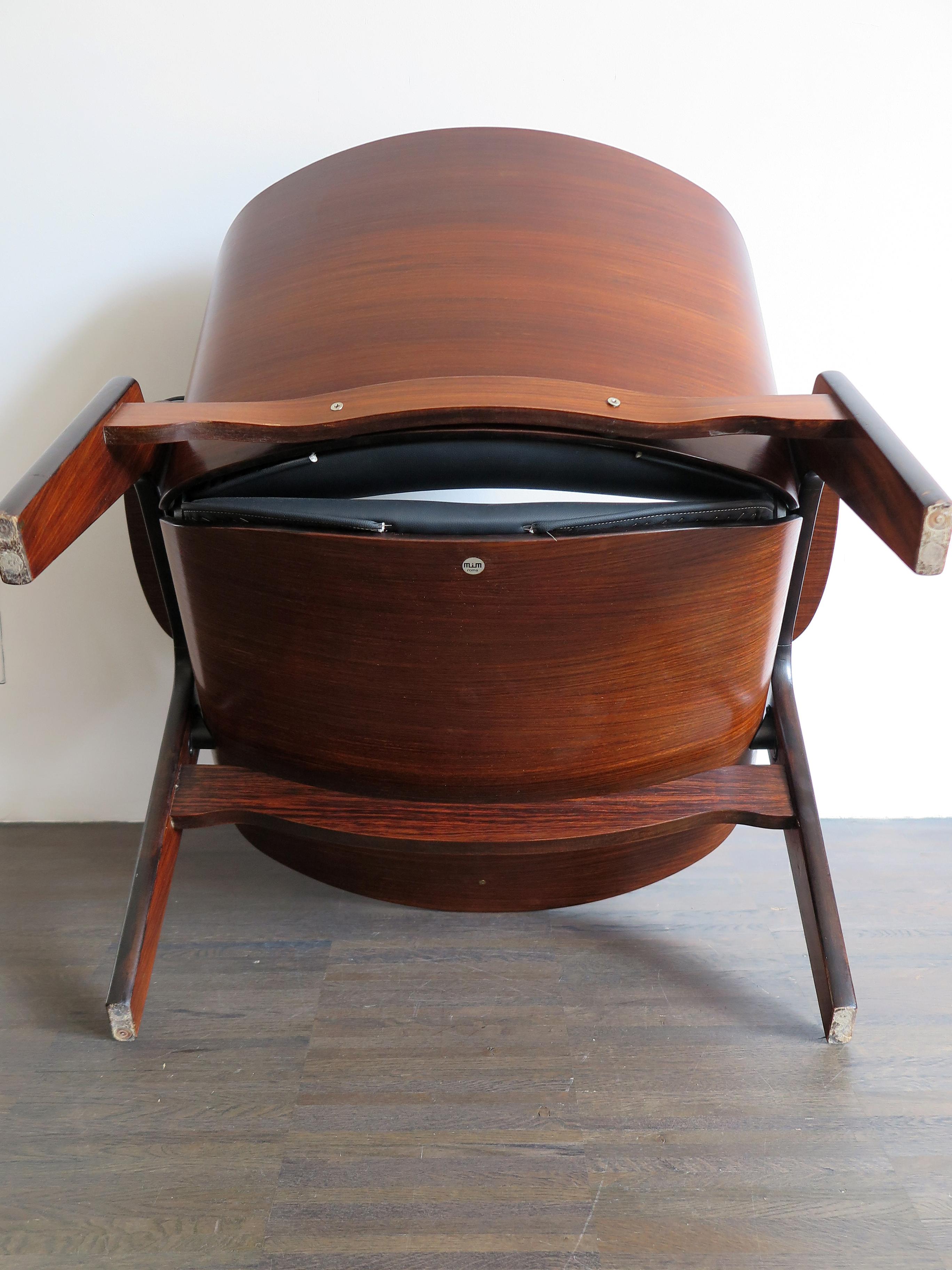 Ico Parisi Style Italian Dark Wood and Leatherette Armchairs for MIM Roma, 1960s 12