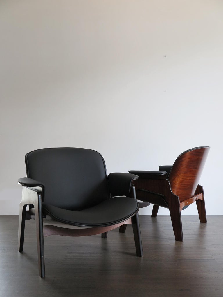 Mid-Century Modern Ico Parisi Italian Dark Wood and Leatherette Armchairs for MIM Roma, 1960s For Sale