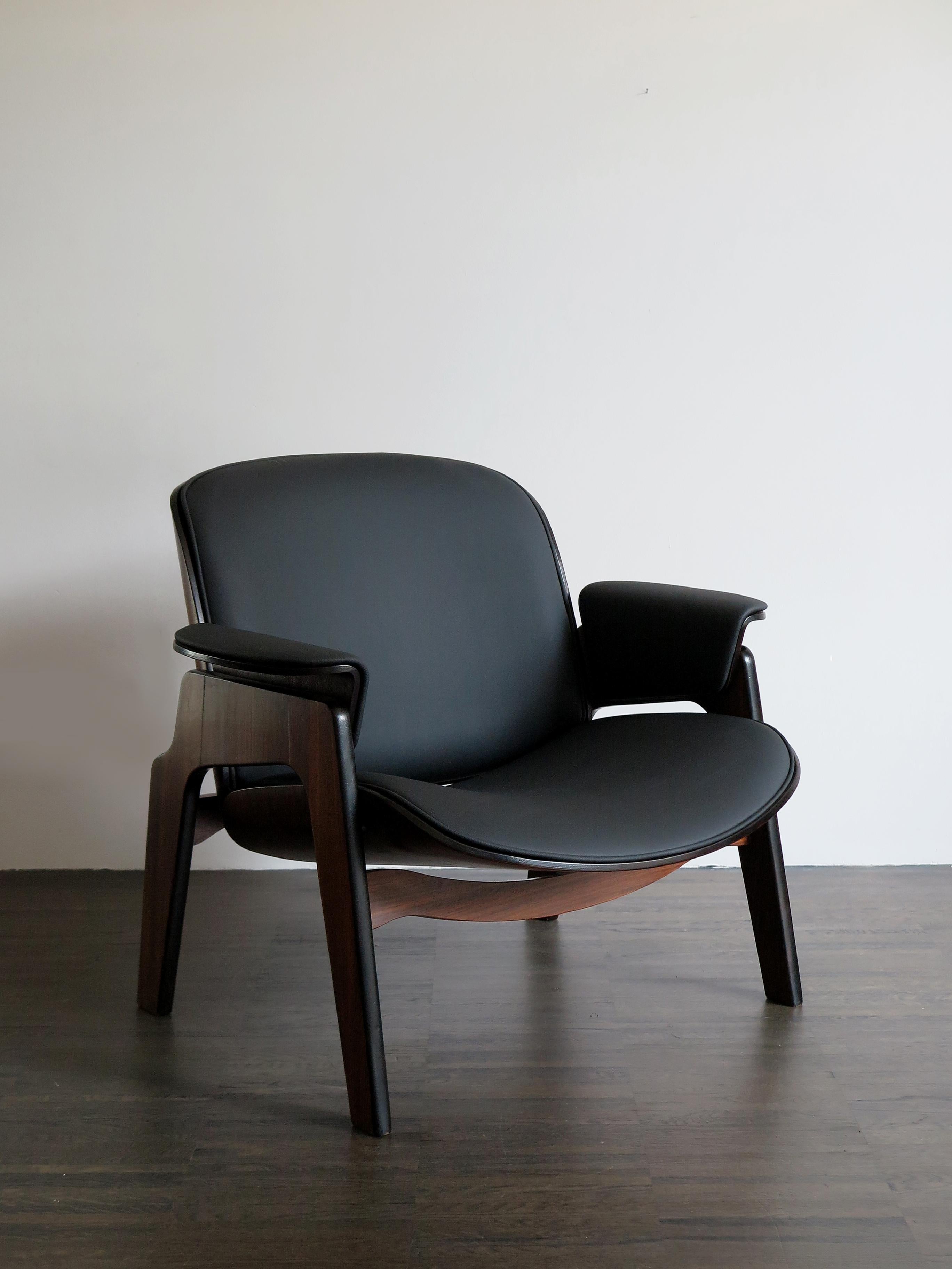 Ico Parisi Style Italian Dark Wood and Leatherette Armchairs for MIM Roma, 1960s 1