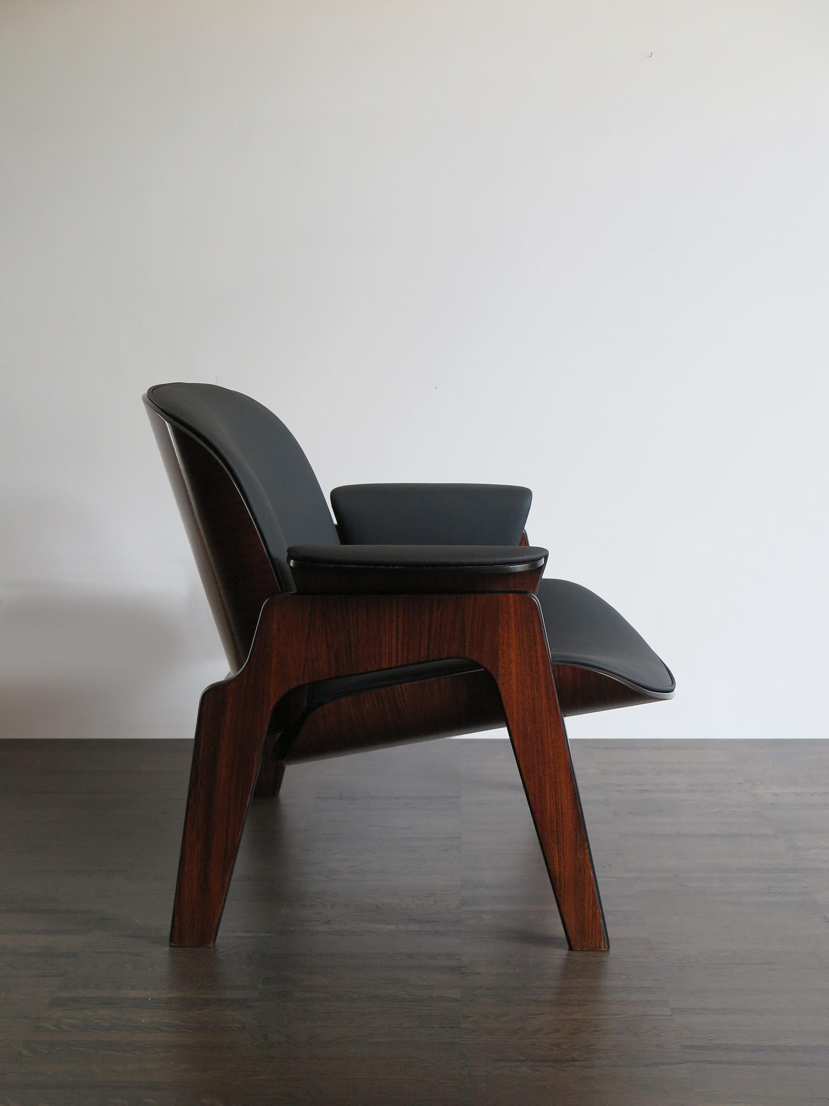 Ico Parisi Style Italian Dark Wood and Leatherette Armchairs for MIM Roma, 1960s 2