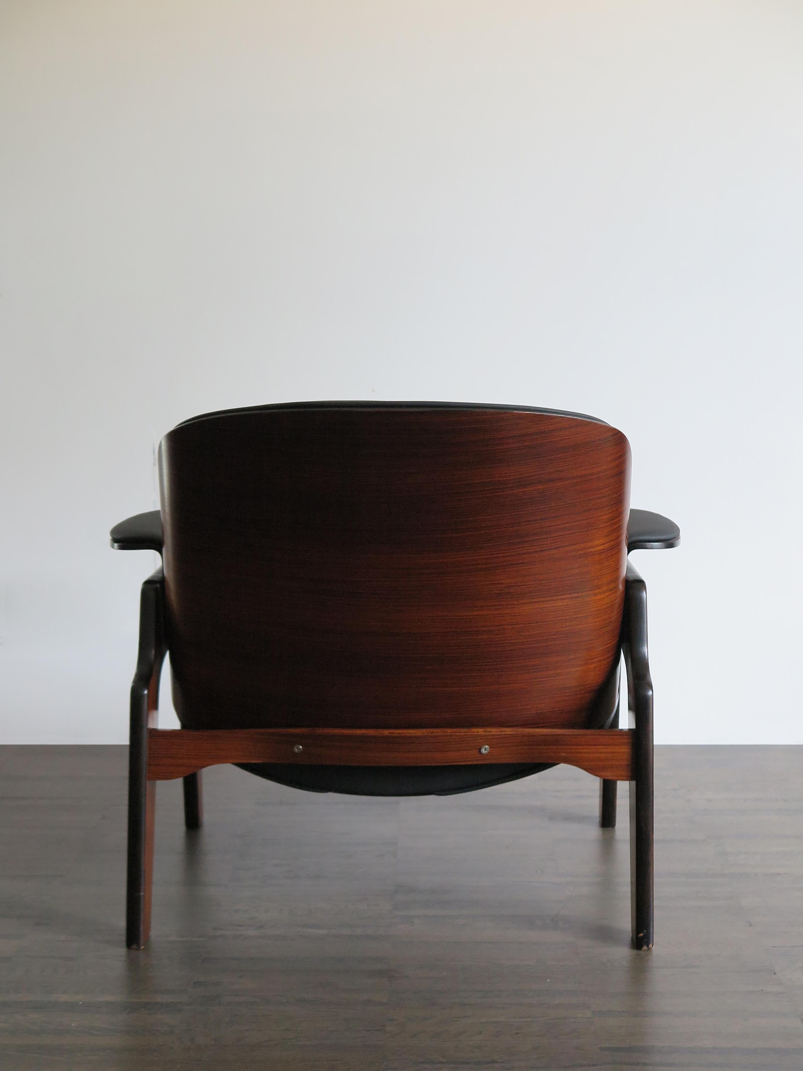 Ico Parisi Style Italian Dark Wood and Leatherette Armchairs for MIM Roma, 1960s 3