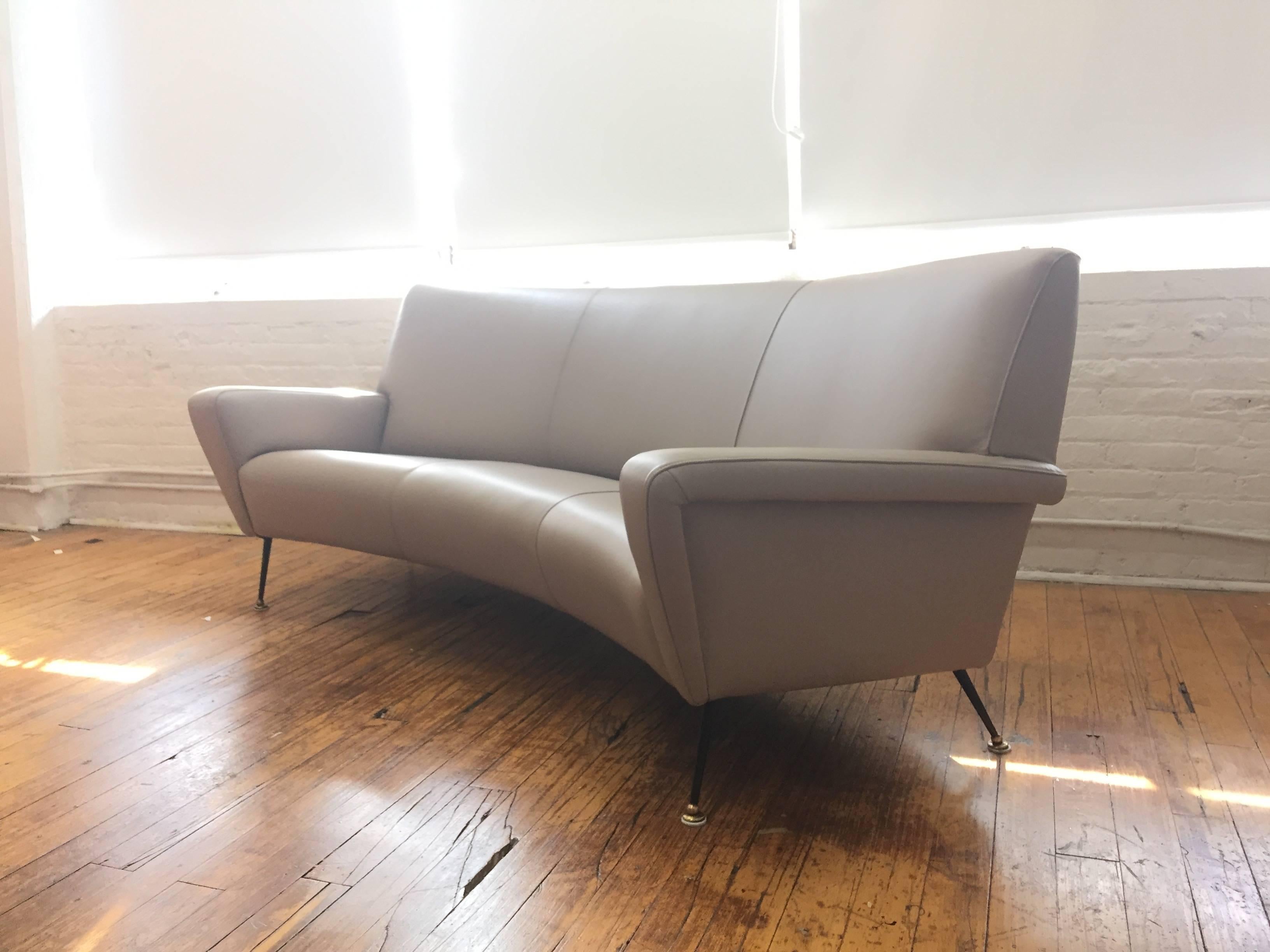 Ico Parisi attributed Italian Mid Century Sofa completely restored and upholstered with brand new silk-like leather! The leather is very soft and very smooth aniline finished of a thickness of 1.2 1.3mm from European kattles and from an Italian