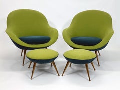Fauteuils de salon italiens Ico Parisi avec poufs assortis
