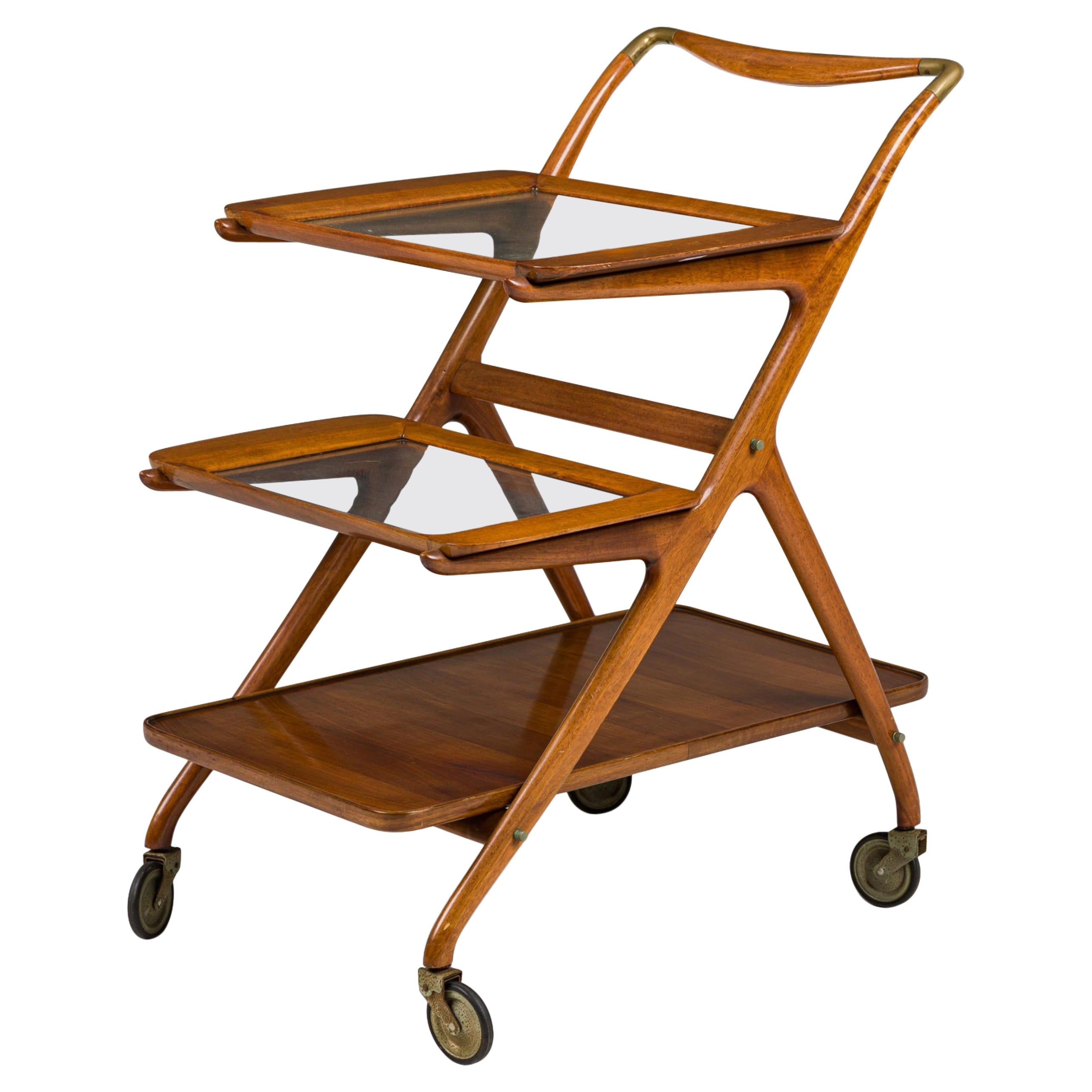 Ico Parisi Italian Mid-Century 3-Tier Rolling Bar Cart