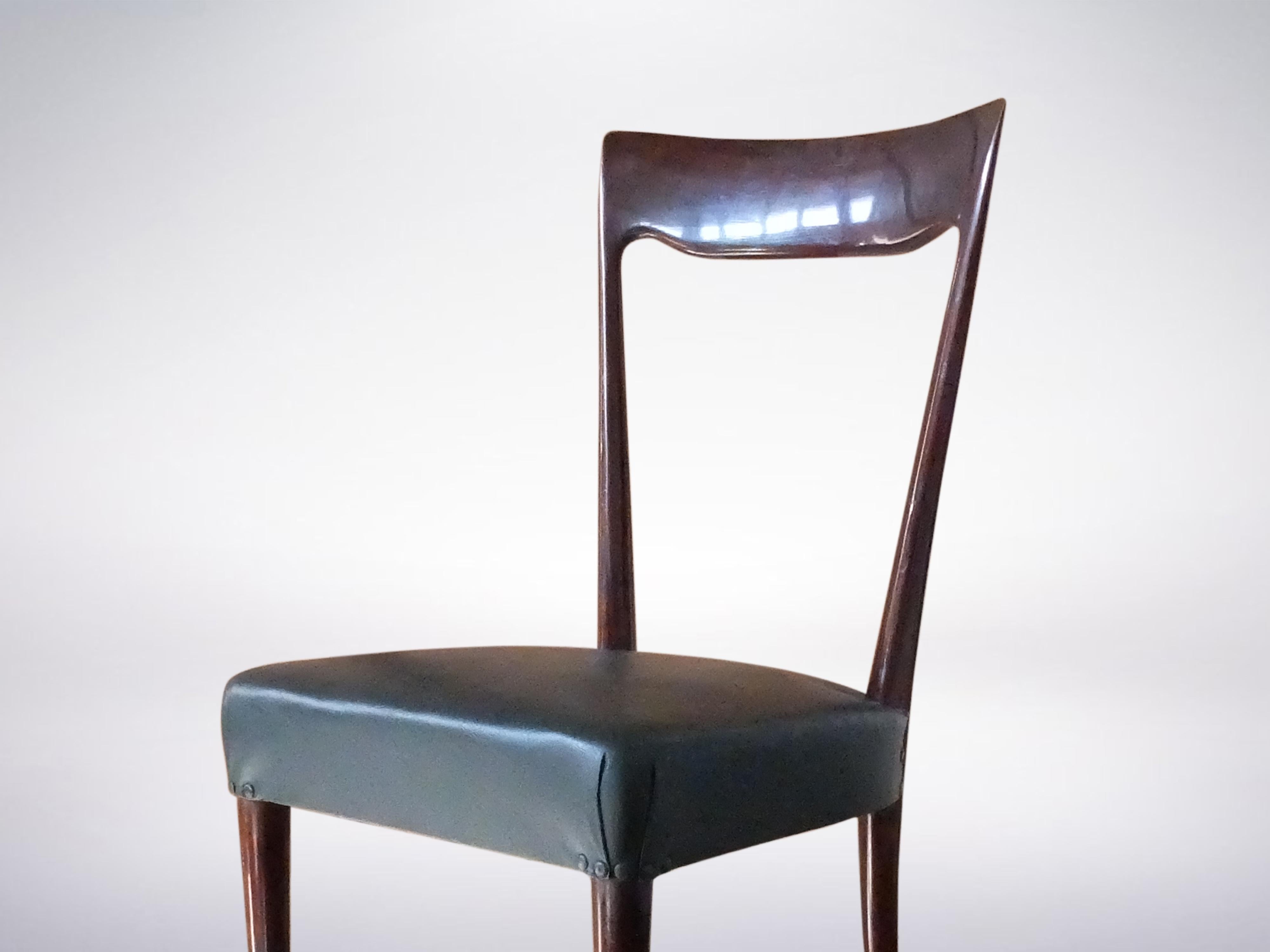 Ico Parisi, Italian Mid-Century Set of 6 Wood and Leather Chairs, circa 1940 For Sale 1