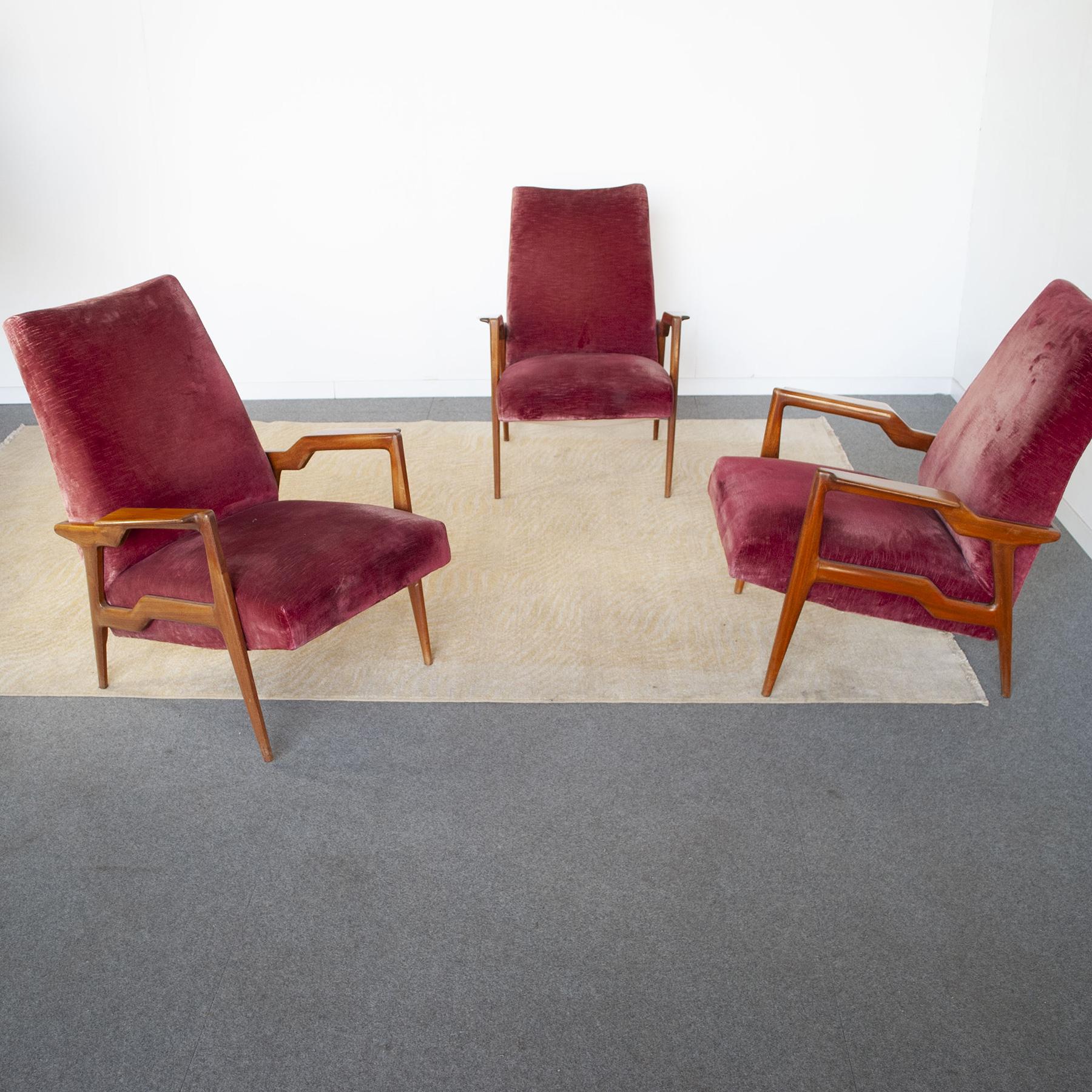 Ico Parisi Italian Mid Century Set of Three Armchairs, 1950s In Good Condition For Sale In bari, IT