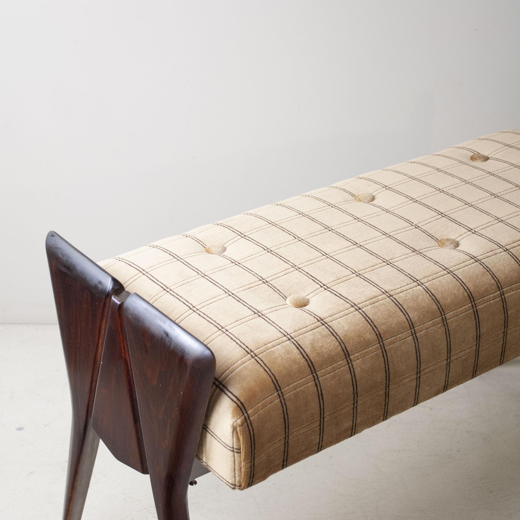 Velvet Ico Parisi Italian Midcentury Bench from the Fifties For Sale