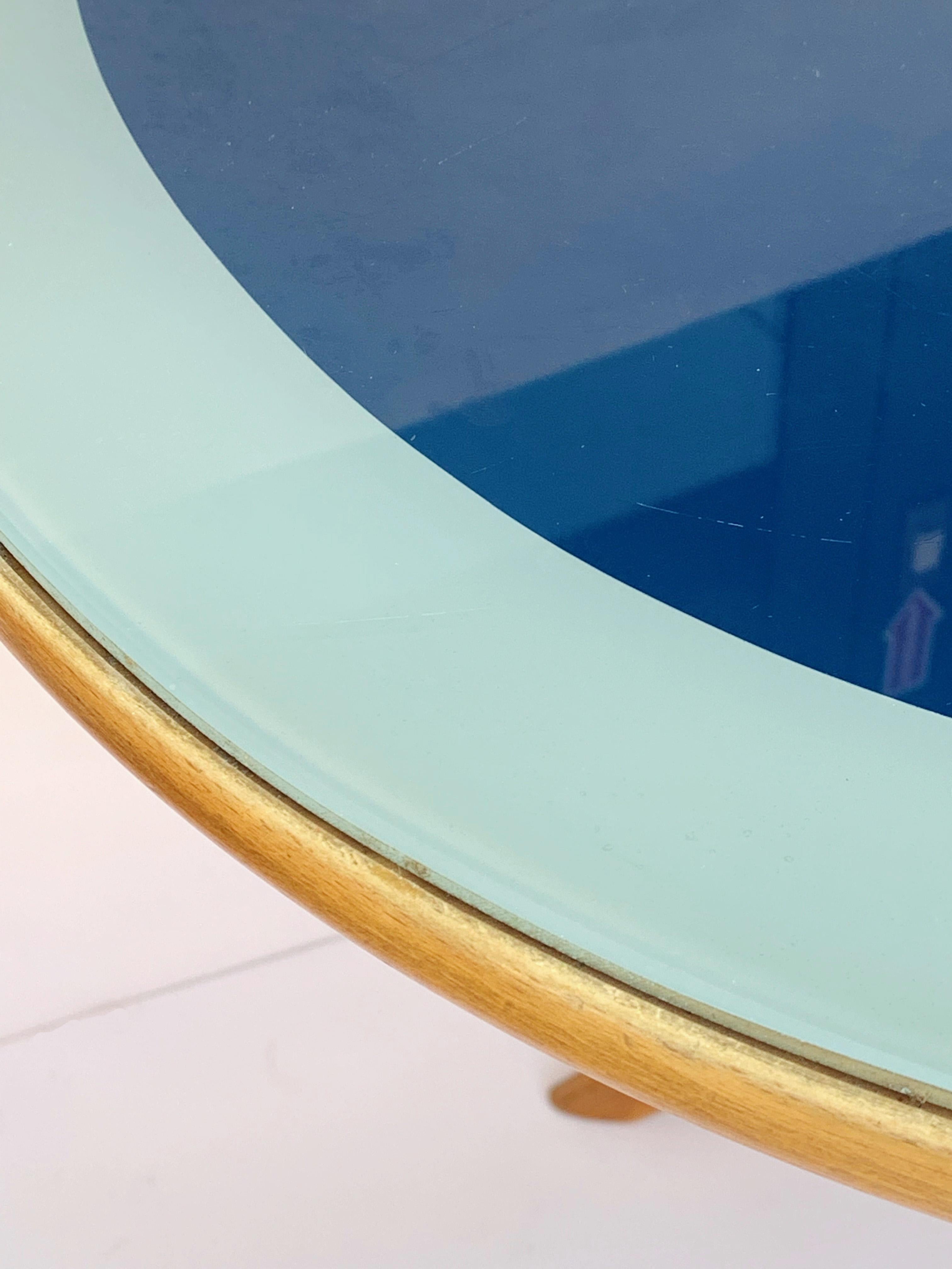 Ico Parisi, Italian Table Oval Wood, Printed Glass Top Blue and Grey, Italy 1953 6