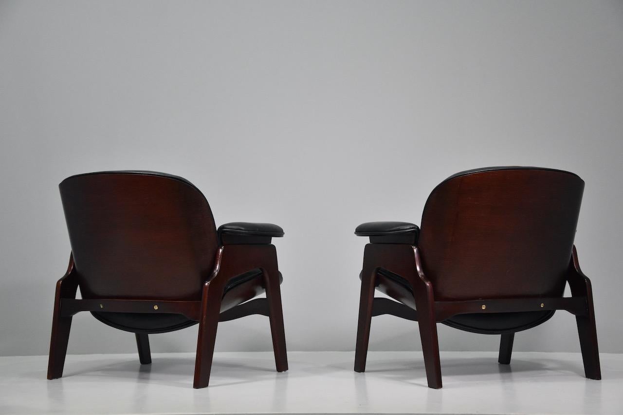 Ico Parisi Italian Wood and Leather Armchairs for MIM Roma, 1960s For Sale 5