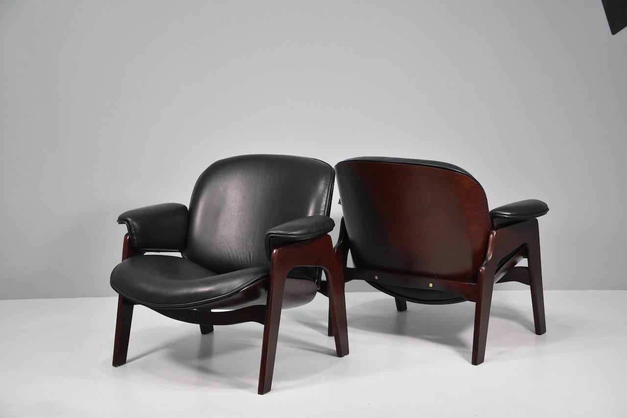 Ico Parisi Italian Wood and Leather Armchairs for MIM Roma, 1960s For Sale 6