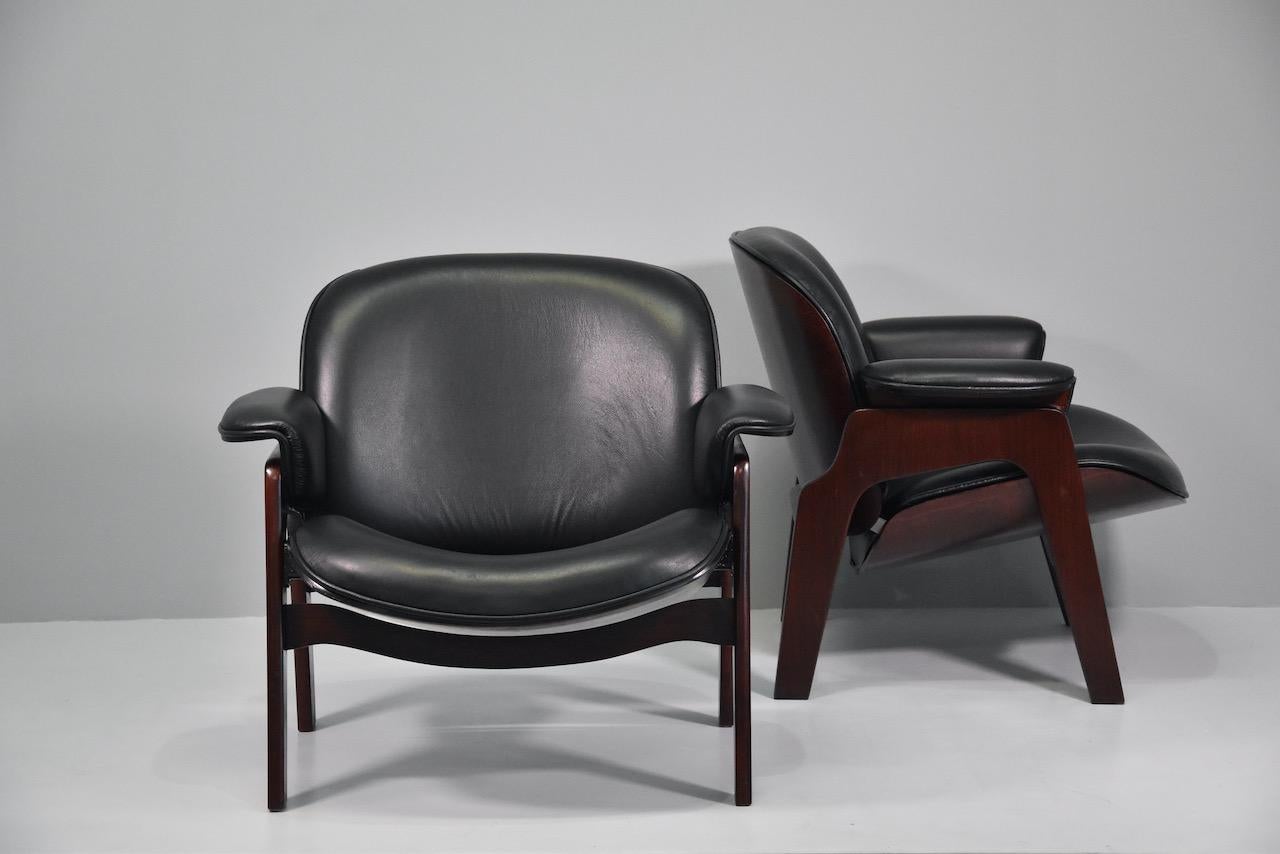Ico Parisi Italian Wood and Leather Armchairs for MIM Roma, 1960s For Sale 8