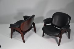 Ico Parisi Italian Wood and Leather Armchairs for MIM Roma, 1960s