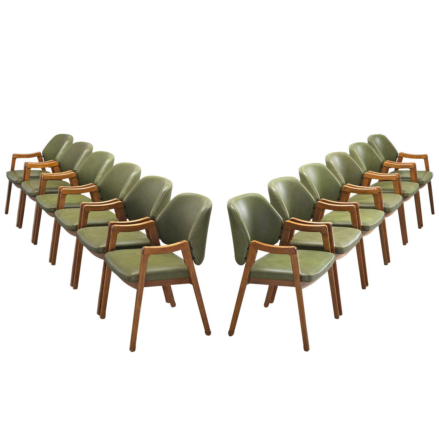 Ico Parisi Large Set of Olive Green Dining Chairs for Cassina