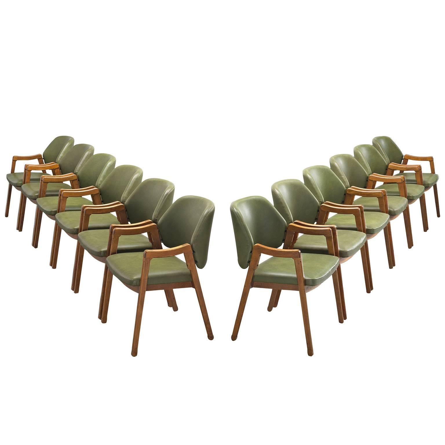 Ico Parisi Large Set of Olive Green Dining Chairs for Cassina
