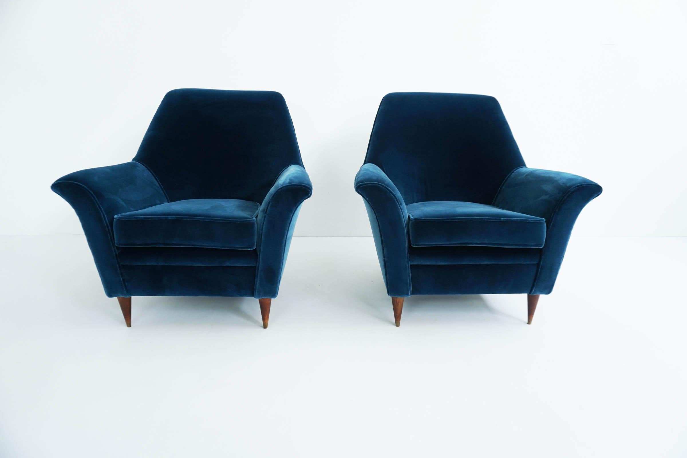 Ico Parisi Lounge Chairs in Blue Lagoon Velvet 3