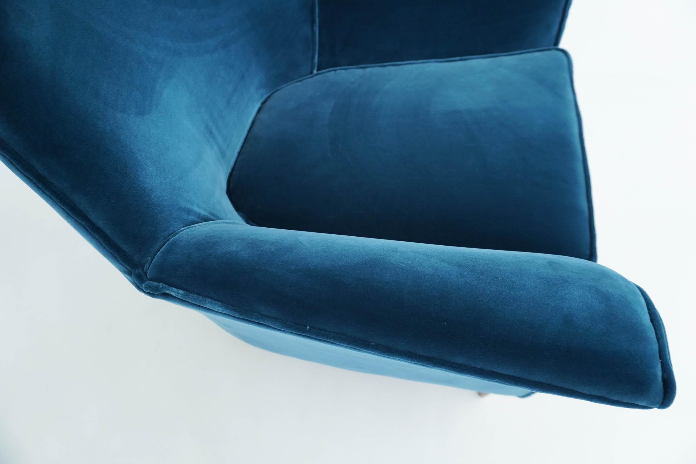 Mid-20th Century Ico Parisi Lounge Chairs in Blue Lagoon Velvet