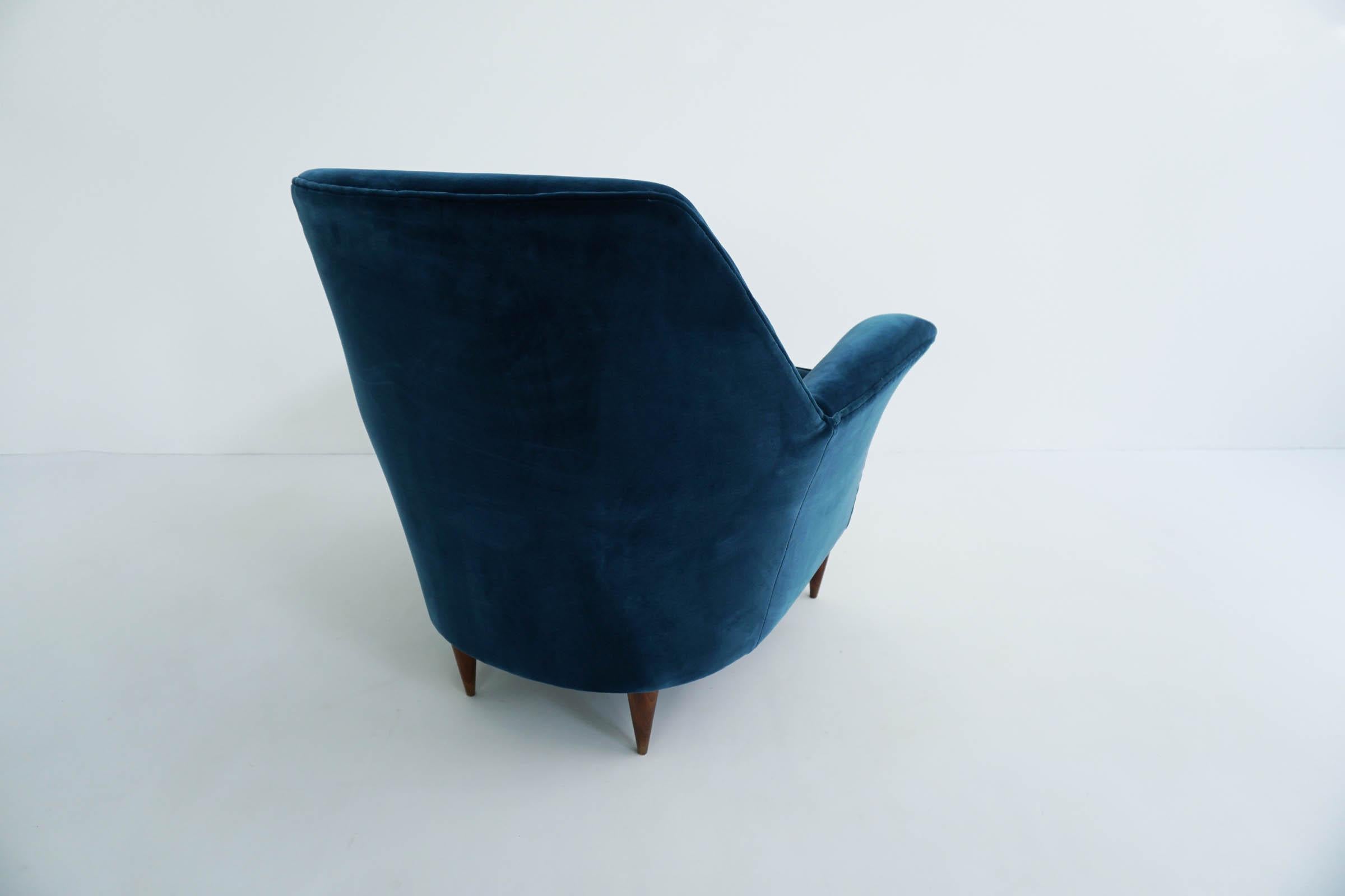 Upholstery Ico Parisi Lounge Chairs in Blue Lagoon Velvet
