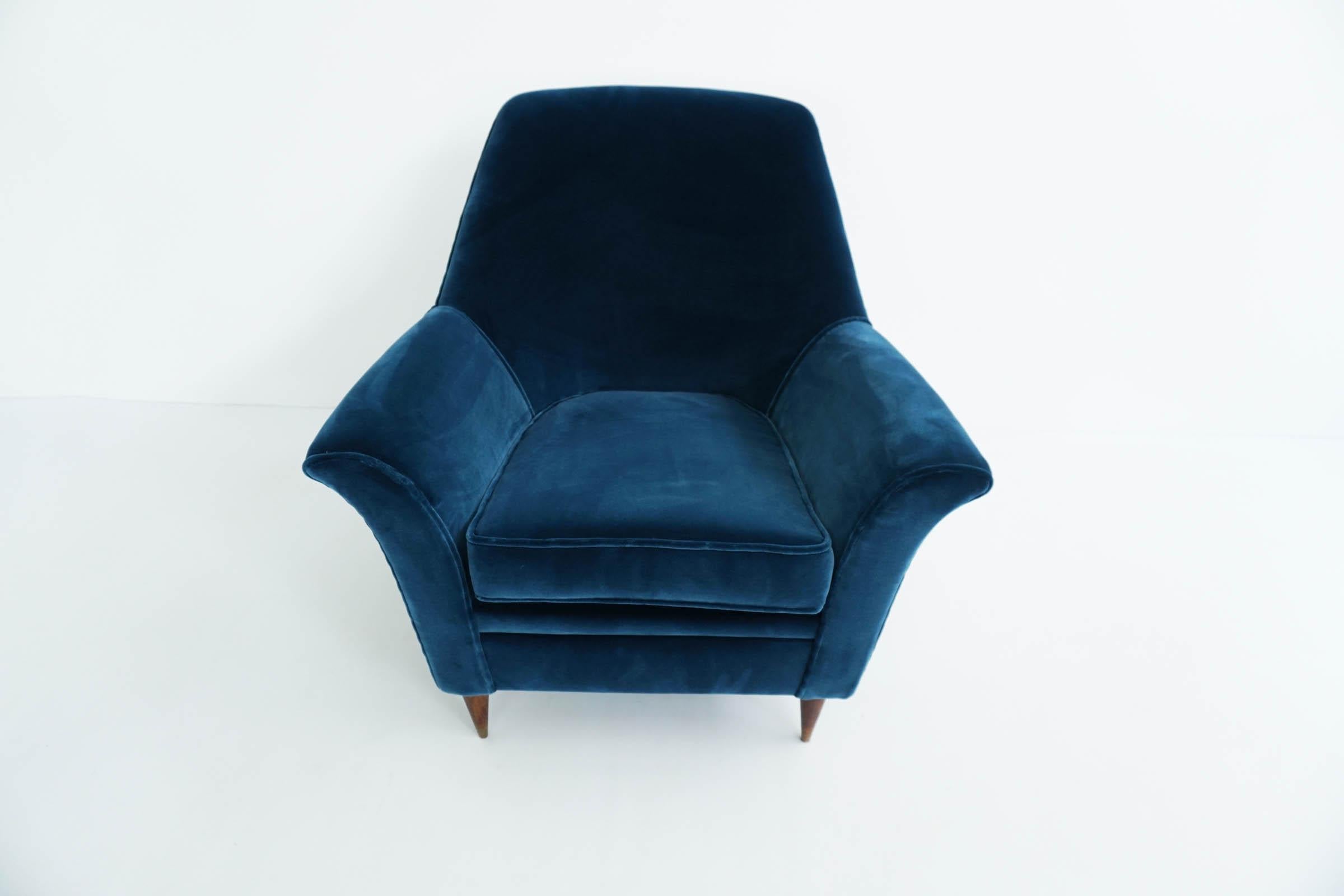 Ico Parisi Lounge Chairs in Blue Lagoon Velvet 2