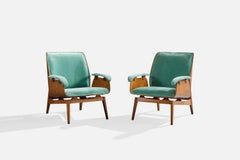 Ico Parisi, Lounge Chairs, Wood, Fabric, Italy, 1950s